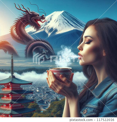 Mount Fuji, a woman and a dragon 117522016