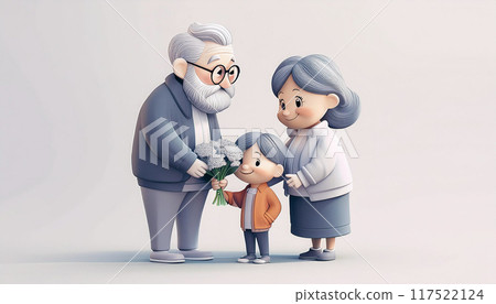 敬老日，老年夫婦收到孫子送的花束，生成人工智慧，人工智慧圖像 117522124