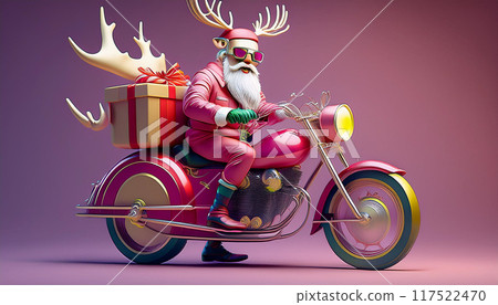 Santa Claus riding a motorcycle delivering presents, Generative AI, AI images 117522470