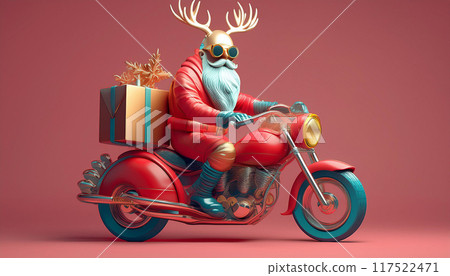 Santa Claus riding a motorcycle delivering presents, Generative AI, AI images Santa Claus riding a motorcycle delivering presents, Generative AI, AI images 117522471