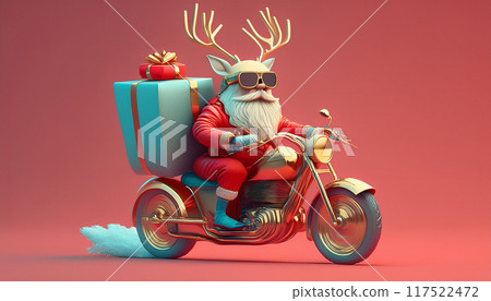 Santa Claus riding a motorcycle delivering presents, Generative AI, AI images Santa Claus riding a motorcycle delivering presents, Generative AI, AI images 117522472