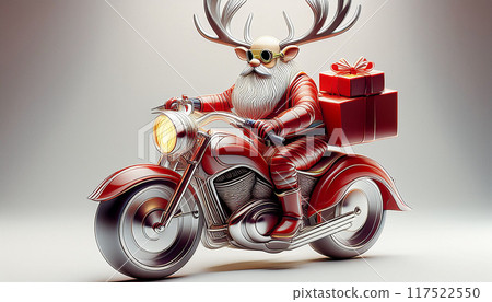 Santa Claus riding a motorcycle delivering presents, Generative AI, AI images 117522550
