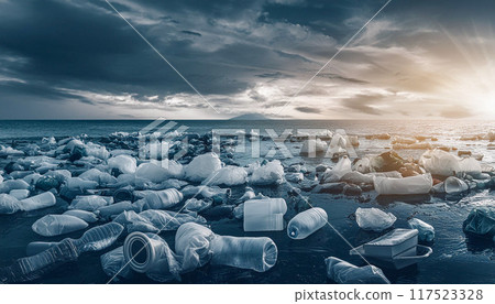 Plastic pollution in the ocean, environmental pollution caused by plastic waste, Generative AI, AI images Plastic pollution in the ocean, environmental pollution caused by plastic waste, Generative AI, AI images 117523328