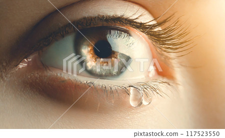 Tears overflowing from the eyes, close-up, Generative AI AI image 117523550