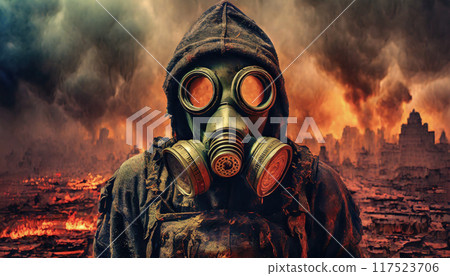 Gas mask, apocalyptic image, Generative AI, AI image 117523706