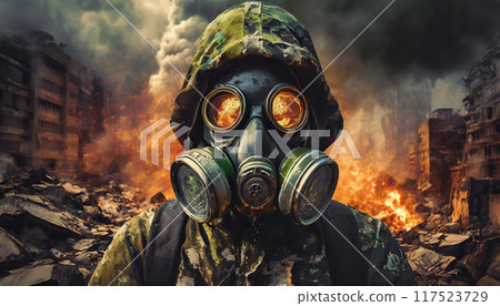 Gas mask, apocalyptic image, Generative AI, AI image 117523729
