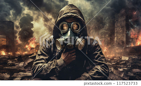Gas mask, apocalyptic image, Generative AI, AI image 117523733