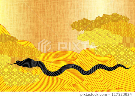 Snake New Year's card cherry blossom background Snake New Year's card cherry blossom background 117523924