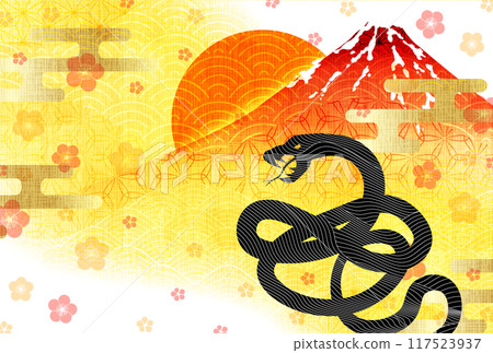 蛇新年賀卡富士山背景 117523937