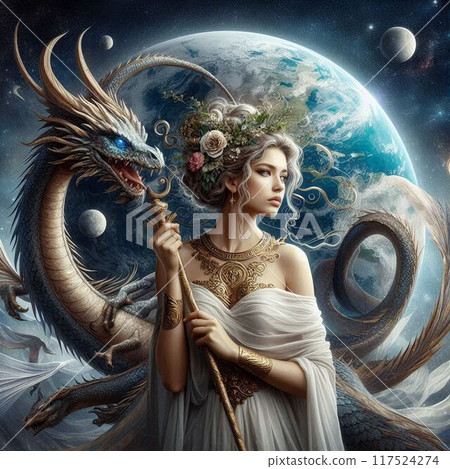 Woman and dragon 117524274