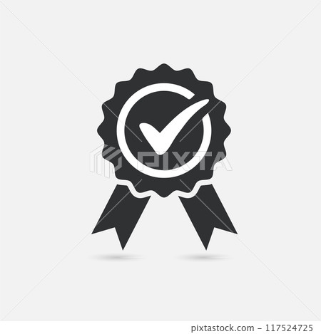 Approved medal icon with check mark and ribbon 117524725