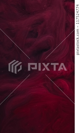 Shimmering fume. Paint water. Defocused pink red black color sparkling dust texture haze flow on dark abstract art background. 117524774