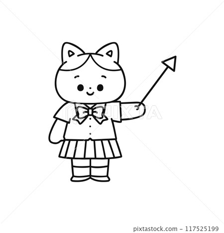 Cat in uniform holding a pointer stick - line drawing 117525199