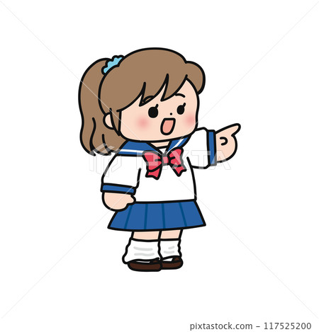 穿著制服的女孩指著 穿著制服的女孩指著 117525200