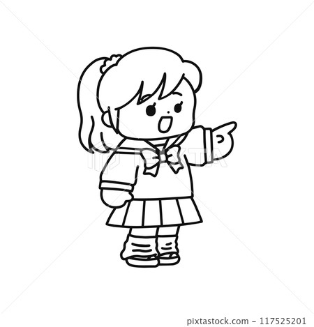 一個穿著制服的女孩的線條畫 117525201