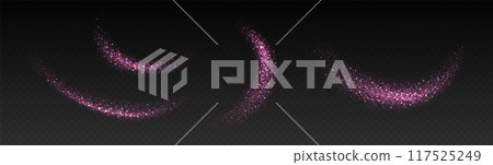 Pink glitter splashes, shiny star dust explosion, shimmer spray effect, festive holiday particles 117525249