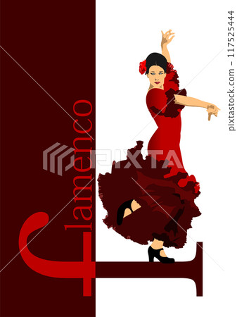 Beautiful young woman dancing flamenco. Vector 3d hand drawn illustration 117525444