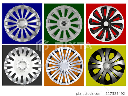 Decorative car wheel covers. Plate. Vector hand drawn illustration 117525492