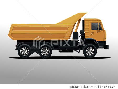 Orange Dump Truck on the road. Vector color hand drawn illustration 117525538