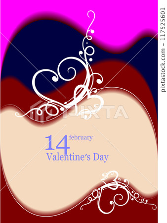 Valentine`s Day  Greeting Card on flower background. Vector 3d hand drawn illustration 117525601