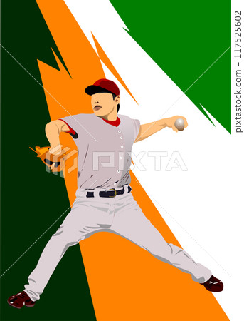 Baseball players. Vector 3d hand drawn illustration 117525602