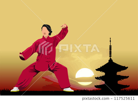 Oriental combat sports. Karate. Colored 3d vector hand drawn  illustration. 117525611