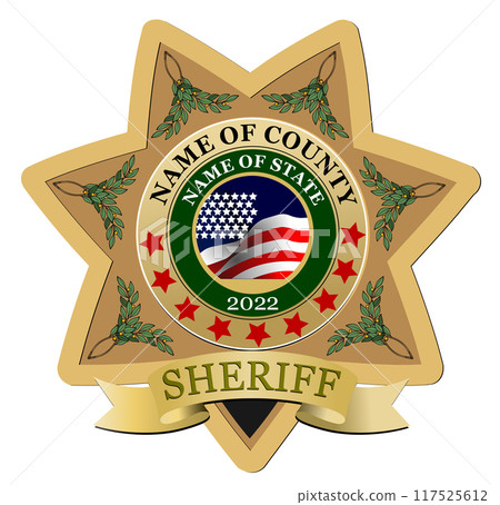 Sheriffs badge on a white background. 3d vector hand drawn illustration 117525612