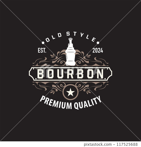 Whiskey Logo, Drink Label Design With Old Retro Vintage Ornament Illustration Premium Template Whiskey Logo, Drink Label Design With Old Retro Vintage Ornament Illustration Premium Template 117525688
