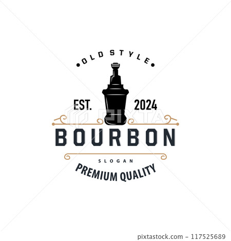Whiskey Logo, Drink Label Design With Old Retro Vintage Ornament Illustration Premium Template 117525689