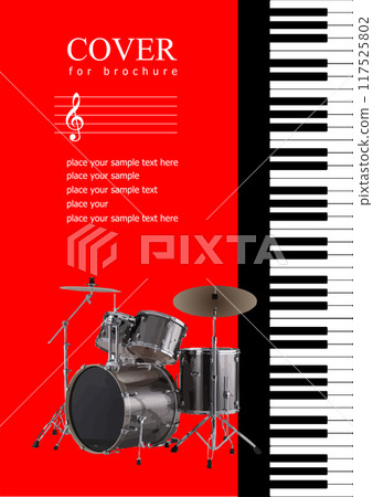 Cover with Musical instruments image. Drum music set. 3d vector hand drawn illustration Cover with Musical instruments image. Drum music set. 3d vector hand drawn illustration 117525802