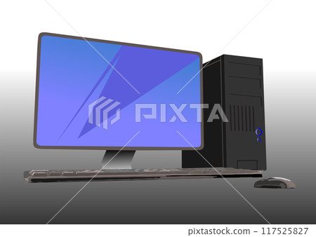 Vector 3d color  hand drawn  illustration of desktop PC or server station. 117525827