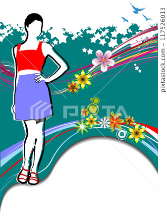 Young woman in dress. Hand drawn vector by Adobe illustrator Young woman in dress. Hand drawn vector by Adobe illustrator 117526013