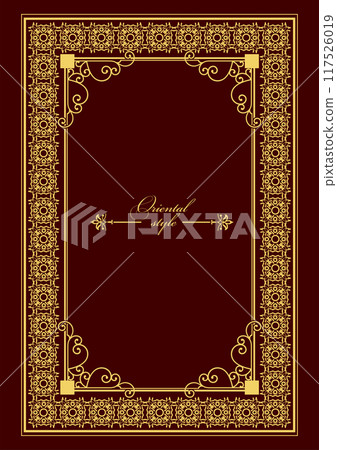 Gold ornament on dark background. Can be used as invitation card. Book cover. Vector illustration. Hand drawn By Adobe Illustrator Gold ornament on dark background. Can be used as invitation card. Book cover. Vector illustration. Hand drawn By Adobe Illustrator 117526019