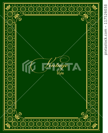 Gold ornament on dark background. Can be used as invitation card. Book cover. Vector illustration. Hand drawn By Adobe Illustration 117526038