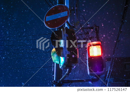 Traffic lights, signs and snow Traffic lights, signs and snow 117526147