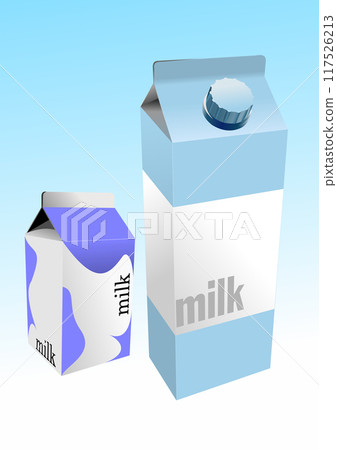 Dairy produces collection in carton box. Colored Vector 3d hand drawn illustration by Adobe Illustrator 117526213