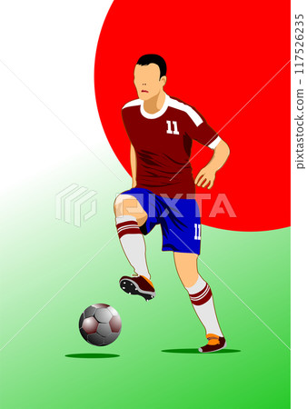 Soccer player poster. Vector Color 3d illustration. Hand drawn illustration by Adobe Illustrator 117526235