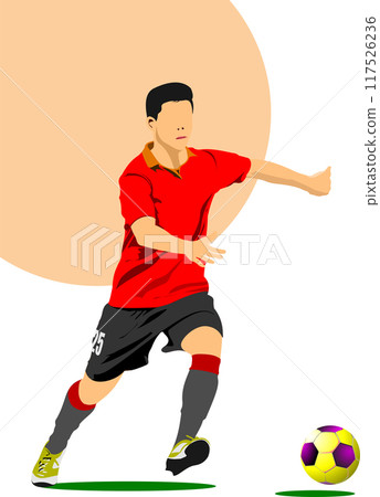 Soccer player poster. Vector Color 3d illustration. Hand drawn illustration by Adobe Illustrator 117526236