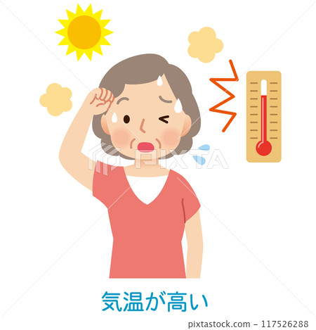 老婦人在高溫下在戶外流汗，中暑 117526288