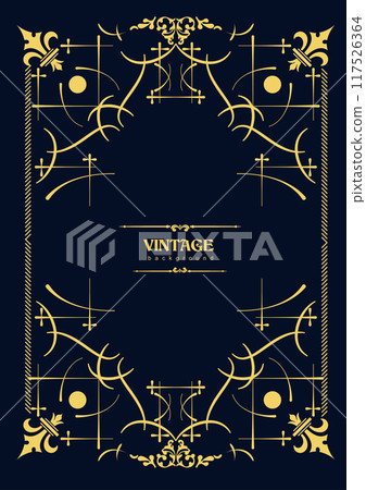 Gold ornament on dark background. Can be used as invitation card. Book cover. Vector illustration. Hand drawn Illustration Gold ornament on dark background. Can be used as invitation card. Book cover. Vector illustration. Hand drawn Illustration 117526364