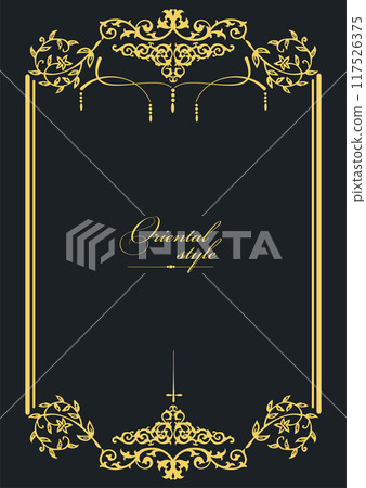 Gold ornament on dark background. Can be used as invitation card. Book cover. Vector illustration. Hand drawn Illustration Gold ornament on dark background. Can be used as invitation card. Book cover. Vector illustration. Hand drawn Illustration 117526375