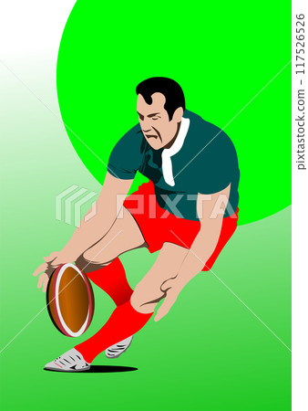 Rugby Player Silhouette. Colored 3d vector hand drawn illustration Rugby Player Silhouette. Colored 3d vector hand drawn illustration 117526526