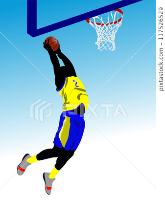 Basketball player poster. Colored Vector 3d illustration for designers. Hand Drawn illustration 117526529