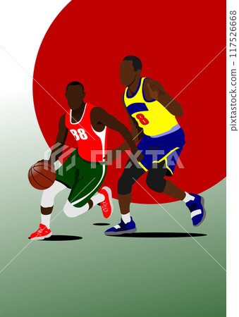 Basketball players. Hand drawn color 3d Vector illustration 117526668