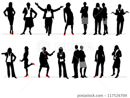 Office people silhouettes. Black and white hand drawn illustration 117526709