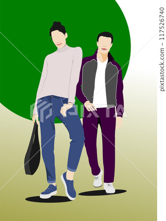Young handsome man and woman. Vector 3d hand drawn illustration Young handsome man and woman. Vector 3d hand drawn illustration 117526740
