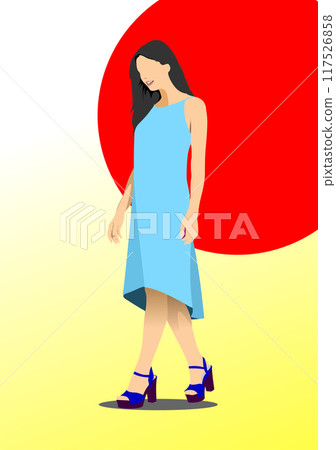 Young cute woman.3d color vector hand drawn illustration Young cute woman.3d color vector hand drawn illustration 117526858
