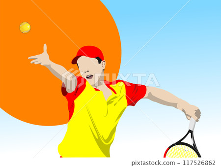 Man Tennis player. Colored Vector 3d hand drawn illustration 117526862
