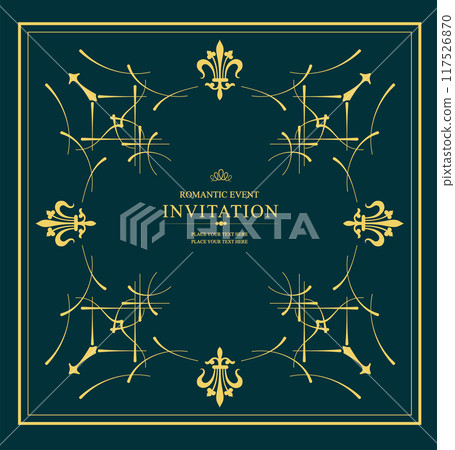 Gold ornament on dark background. Can be used as invitation card. Book cover. Vector illustration. Hand drawn Illustration Gold ornament on dark background. Can be used as invitation card. Book cover. Vector illustration. Hand drawn Illustration 117526870