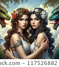 Woman and dragon 117526882
